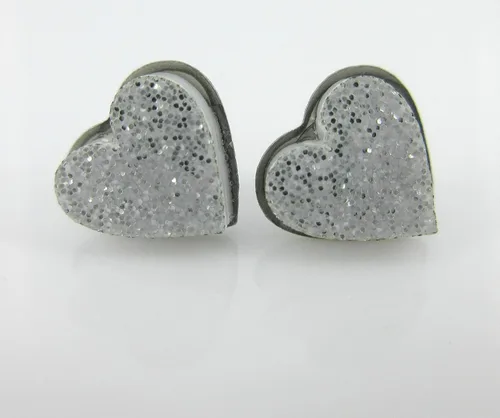 Miniatura 23 de Pendientes de botón de corazón acrílico con purpurina de acero inoxidable de 0.315 in