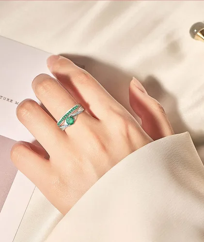 Miniatura 4 de YL Anillo apilable de plata de ley 925 con halo de piedras natales para mujeres