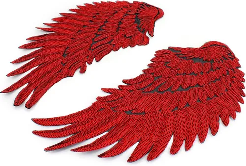 Miniatura 5 de Sun Kea 1 par de lentejuelas alas de ángel motivo DIY bordado hierro en parche apliques decoración rojo
