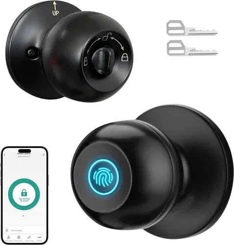 Miniatura 11 de Pomo de puerta con llave, color negro mate, redondo, pomo de puerta de paso, bloqueo de privacidad, perilla de puerta interior/exterior, cerradura