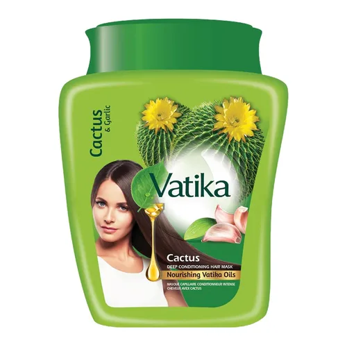 Vatika Naturals Mascarilla capilar de aceite caliente, cactus y ajo y multivitamínico para seco, dañado, nutritivo y fortalecimiento, acondicionador