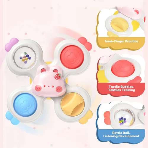 Miniatura 2 de 3 piezas de ventosa giratoria para bebés, juguetes Montessori de baño para bebés de 0 a 6 a 12 meses, sonajero de bebé para viajes, regalos