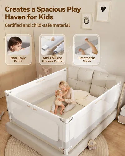 Miniatura 7 de Barandilla protectora para cama de bebé para niños pequeños, rieles reforzados de 39 pulgadas para cama individual con altura ajustable, barandilla