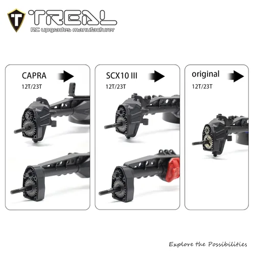 Miniatura 4 de TREAL Los engranajes de portal SCX10 III/Capra 12/23T endurecen los engranajes de acero compatibles con Axial 1/10 SCX10 3 Capra (12T/23T), misma