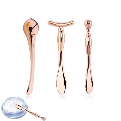 BetterJonny Varita aplicadora de crema de ojos de metal, 3 unidades, cuchara de cosméticos, masajeador facial para niñas y mujeres, masajeador Oro