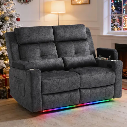 Miniatura 9 de Sofá Biplaza Reclinable Eléctrico con Consola, Sofá Biplaza Reclinable Eléctrico con Calor y Masaje, Reposapiés Extendido, Sofá Biplaza Reclinable