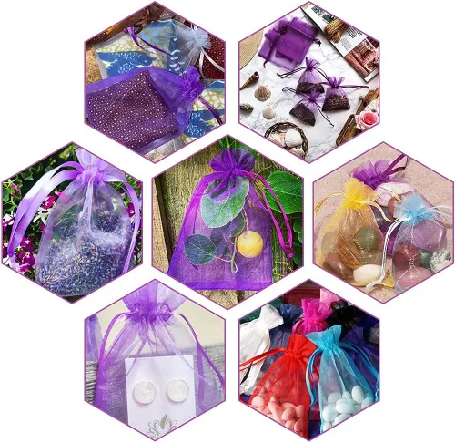 Miniatura 3 de G2PLUS Bolsas de organza moradas de 4 x 6 pulgadas, 100 bolsas de organza con cordón, bolsas de malla transparente para joyas, bolsa de regalo