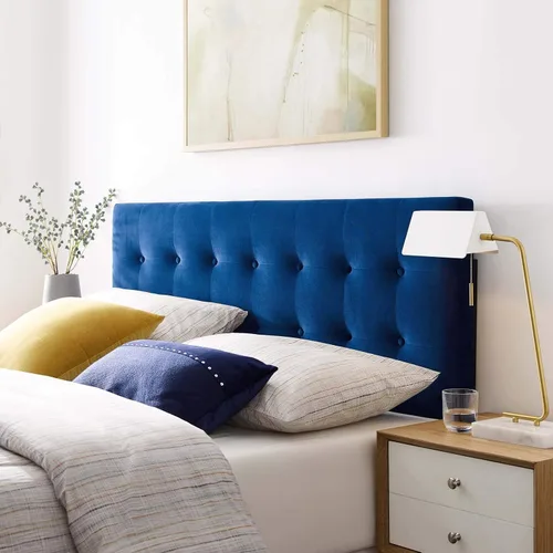Miniatura 7 de Modway Emily - Cabecero de terciopelo con estilo capitoné para cama Queen, color azul claro