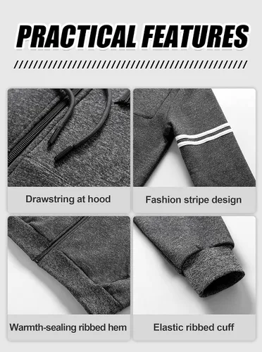 Miniatura 7 de Chrisuno Sudadera con capucha de forro polar suave para hombre, sudadera con capucha y cremallera