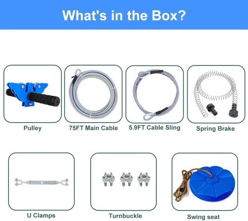 Miniatura 5 de X XBEN Kits de tirolesa para patio trasero, tirolesas para niños y adultos, incluye asiento de columpio, freno de tirolesa y carrito de acero