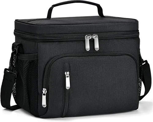 Miniatura 17 de Lonchera para Hombres, Bolsa de Almuerzo con Doble Aislamiento Reutilizable a Prueba de Fugas Bolsa Refrigeradora Portátil Bolsa de Comida para Negro