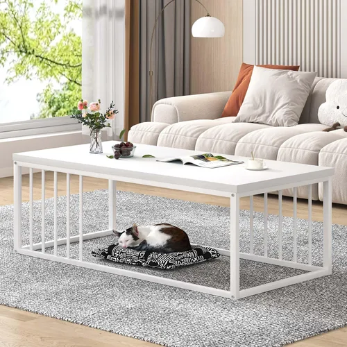 Miniatura 11 de FOLUBAN Mesa de café, moderna mesa de sala de estar de madera y metal, mesa de té rectangular industrial, marrón rústico, 43.3 pulgadas