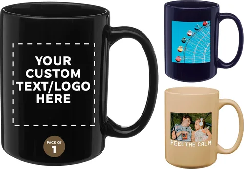 Miniatura 10 de DISCOUNT PROMOS Tazas de café de cerámica grandes personalizadas de 15 onzas, juego de 10/50/100, paquete personalizado a granel, perfecto