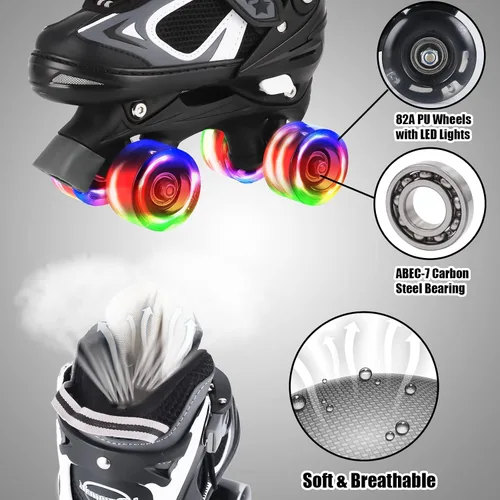 Miniatura 3 de Nattork - Patines de ruedas para niños y niñas, 4 tamaños, patines ajustables con ruedas iluminadas, divertidos patines para niños pequeños