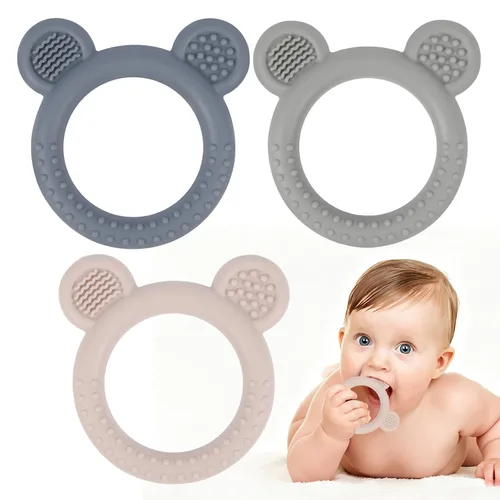 Miniatura 8 de Eascrozn Juego de 3 juguetes de dentición para bebés, mordedores para bebés de 3-6 6-12 meses, sin BPA, suaves y texturizados, anillos de dentición