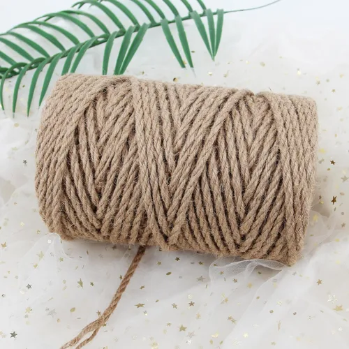 Miniatura 6 de Cuerda de yute de 0.157 in, cuerda trenzada de yute natural de 328 pies, cuerda de yute marrón resistente y gruesa para manualidades, jardinería