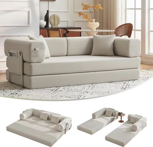 Miniatura 11 de Sofá cama convertible de 79 pulgadas con almohadas, sofá cama plegable de pana con marco de forma fija, sofá sin hueso para sala de estar