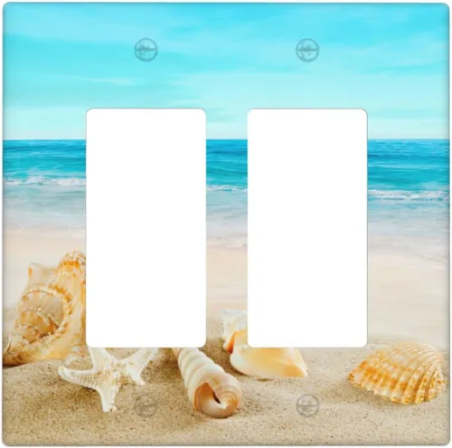 Miniatura 17 de Cubierta para interruptor de luz, diseño de conchas marinas en la playa, placas de pared de 2 bandas, 1 paquete