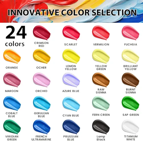 Miniatura 7 de Juego de 40 piezas de pintura acrílica - 24 colores (2 onzas/60ml) con 12 pinceles, 2 cuchillos y paleta - Pigmentos ricos para adultos, artistas