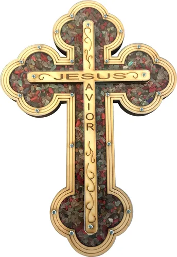Miniatura 15 de Cruz del Salvador de Jesús Llena de Piedras Semipreciosas Cornalina Rojiza Firy de Tierra Santa