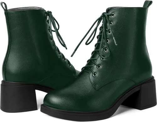 Miniatura 48 de ROSERWISH Botas altas de tacón bajo y grueso para mujer, con cordones, cómodas, modernas, con puntera redonda, de 2.5 pulgadas