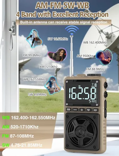 Miniatura 6 de Radio de onda corta Bluetooth AM FM con alerta meteorológica NOAA, radio de bolsillo portátil recargable de 1250 mAh con la mejor recepción, altavoz