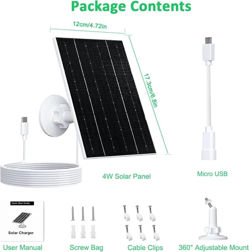 Miniatura 7 de FUTUREZEN Panel solar de 4 W para cámara de seguridad, cargador solar tipo C/micro USB para cámaras de batería recargable, impermeable IP66, soporte