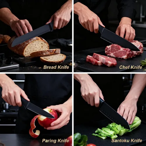 Miniatura 7 de Juego de cuchillos de cocina con bloque, juego de cuchillos de 15 piezas con afilador integrado, apto para lavavajillas, cuchillas de acero