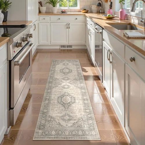 Miniatura 41 de Lahome Alfombra oriental lavable de área pequeña, 2 x 3 pies, para entrada, cocina, ultra fina, suave, tapete antideslizante para puerta de Azul