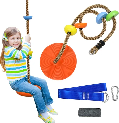 Miniatura 7 de Columpio de árbol para niños, cuerda de escalada con plataformas, juego de asiento de columpio de disco, accesorios para patio de juegos al aire