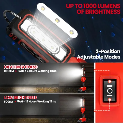 Miniatura 4 de Luz de trabajo LED inalámbrica para batería Milwaukee M18 MAX, dos niveles ajustables hasta 1000 lúmenes con protección de bajo voltaje, iluminación