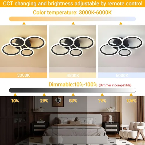 Miniatura 2 de Moderna lámpara LED de techo de 22 pulgadas, 36 W, 3000 lúmenes, 3000 – 6500 K, regulable con control remoto, lámpara de techo empotrada para Negro