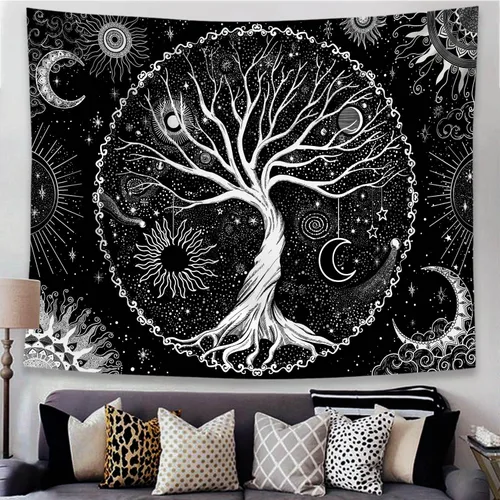 Miniatura 3 de Spenlife Tapiz del Árbol de la Vida en Blanco y Negro para Dormitorio, Tapices Espirituales Estéticos, Tapices de Árbol Estéticos, Tapiz Estético