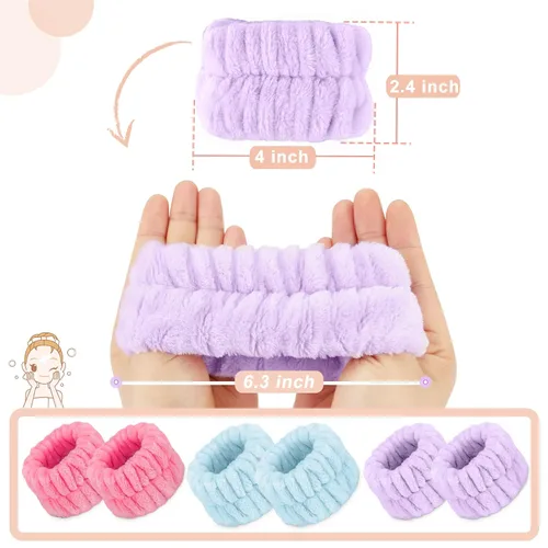 Miniatura 5 de Bandas de toalla de microfibra para spa de muñeca - Muñequeras absorbentes para lavado facial para niñas para evitar que el agua se derrame por