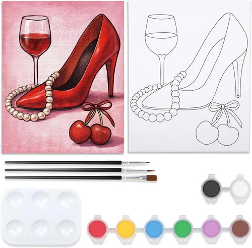 Miniatura 7 de VOCHIC Kit de pintura de lienzo predibujado para adultos para pintura, kit de fiesta, pintura y sorbo, suministros de fiesta, lienzo de 8 x 10