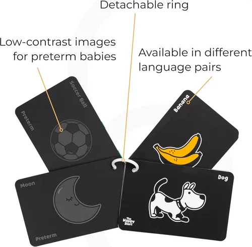 Miniatura 6 de Happy Start Tarjetas de Bebé de Alto Contraste para Recién Nacidos - Tarjetas en Blanco y Negro, Resistentes al Agua, Sin BPA, Tarjetas Educativas
