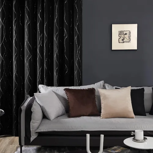 Miniatura 6 de Deconovo - Cortinas opacas para sala de estar, 63 pulgadas de largo, con ojales y estampado de líneas onduladas y puntos