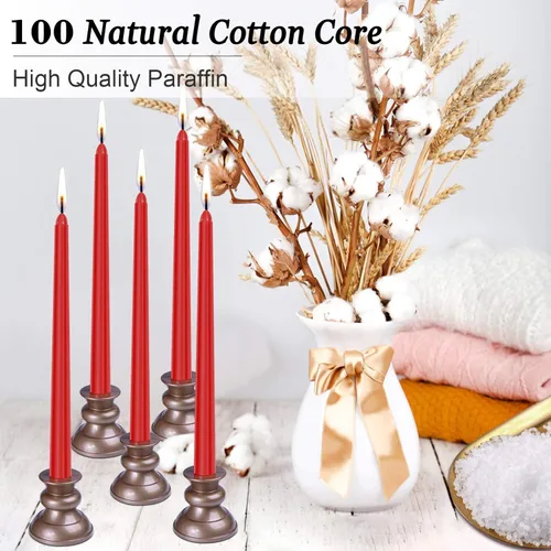 Miniatura 5 de Paquete de 14 velas cónicas rojas altas – Vela roja sin goteo de 10 pulgadas sin perfume – Cera de parafina con mechas de algodón – 8 horas