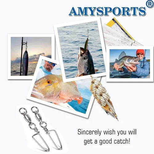 Miniatura 7 de AMYSPORTS Eslabones giratorios de alta resistencia para pesca - Cojinetes de bola de acero inoxidable - Pesca en agua salada y agua dulce