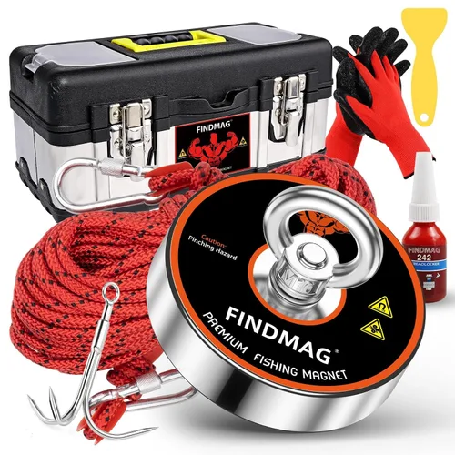 Miniatura 8 de FINDMAG - Kit de pesca con imán con estuche, imanes de pesca de 1000 libras, fuerza de tracción, imán redondo de neodimio súper fuerte para uso