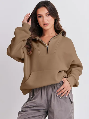 Miniatura 2 de ANRABESS Sudaderas de manga larga para mujer, forro polar de gran tamaño, media cremallera, sudaderas con capucha para adolescentes y niñas, suéter