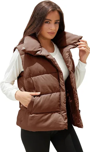 Miniatura 7 de EsheSy Chaleco acolchado para mujer, con cremallera, sin mangas, ligero, cuello alto, acolchado