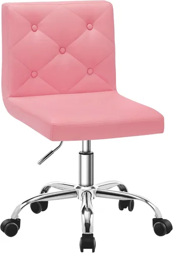 Miniatura 14 de VECELO Silla de tocador de cuero PU con respaldo medio sin brazos, altura ajustable, giratoria rodante 360° para trabajo en casa y oficina Púrpura