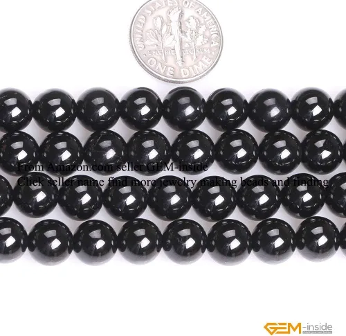 Miniatura 2 de GEM-Inside Cuentas sueltas de espinela negra de GEM-Inside, piedra preciosa natural de 8mm, redonda, suave, de cristal de energía para hacer joyas