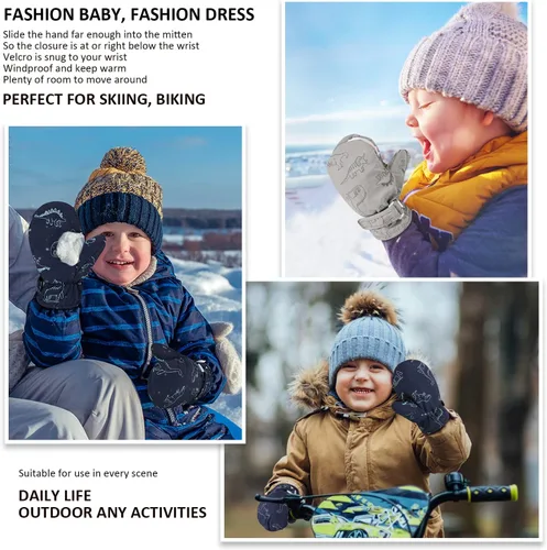 Miniatura 26 de Manoplas con forro polar para bebés, niños y niñas, guantes de invierno para niños pequeños, paquete de 2 pares