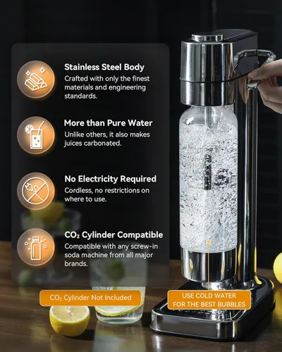 Miniatura 6 de MOKKOM Máquina de agua con gas, fabricante de refrescos con botella de carbonatación PET de 1 litro, máquina de transmisión de refrescos