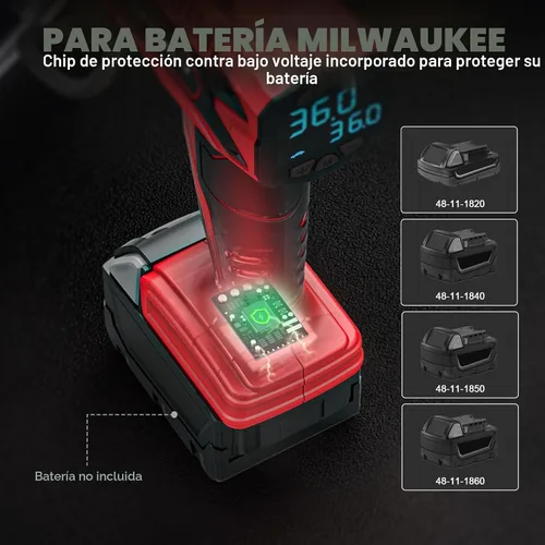 Miniatura 7 de LIVOWALNY Compresor de aire para inflador de neumáticos, compatible con batería Milwaukee de 18 V, bomba de aire eléctrica portátil inalámbrica