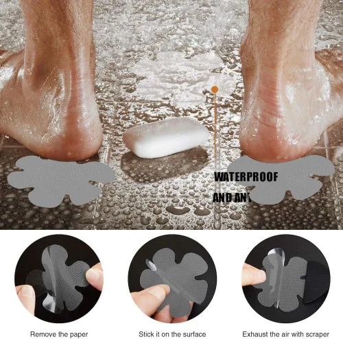 Miniatura 4 de Secopad Calcomanías originales para tina, antideslizantes, 12 unidades, peldaños de ducha de seguridad, apliques adhesivos con raspador premium, Gris
