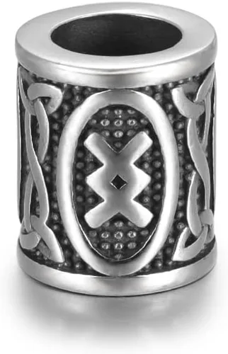 Miniatura 23 de 5 cuentas vikingas de acero inoxidable, cuentas espaciadoras de metal, cuentas espaciadoras de agujero grande, cuentas de tubo de plata antigua