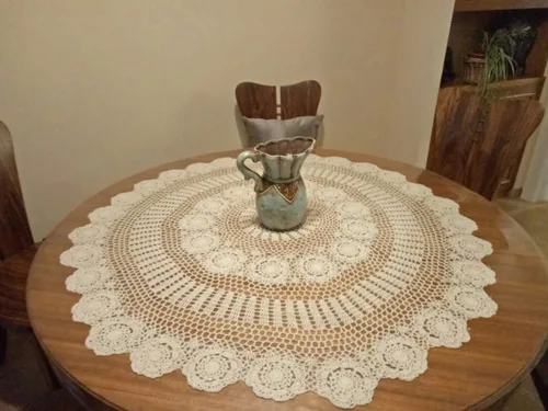 Miniatura 7 de Damanni Mantel de encaje de ganchillo hecho a mano de algodón blanco para mesa, redondo, 35 pulgadas
